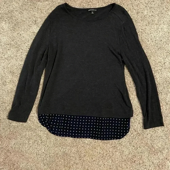 J Crew Mercantile doubled layered top size medium polka dot hem - Picture 2 of 6